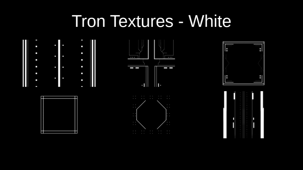 Collage of 5 textures using straight lines and dashes used to form the textures of a Tron City.
