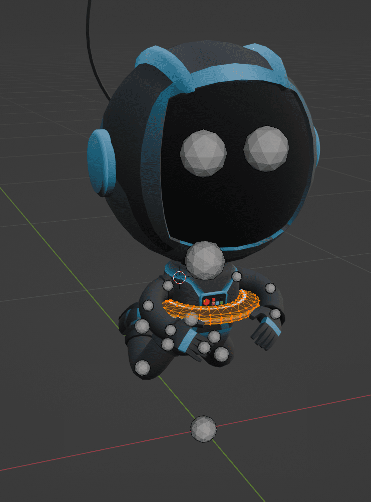Capture from Blender, Edit Mode of adding the identity disk to a Tron blue avatar.