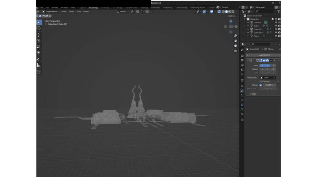 Capture of Blender 4.0 showing only 3 cube shapes made an entire city.
